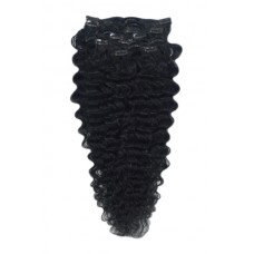 100% Human Hair Extension, Fully Head clip in Wavy, 26 inches, Color Black (#1)